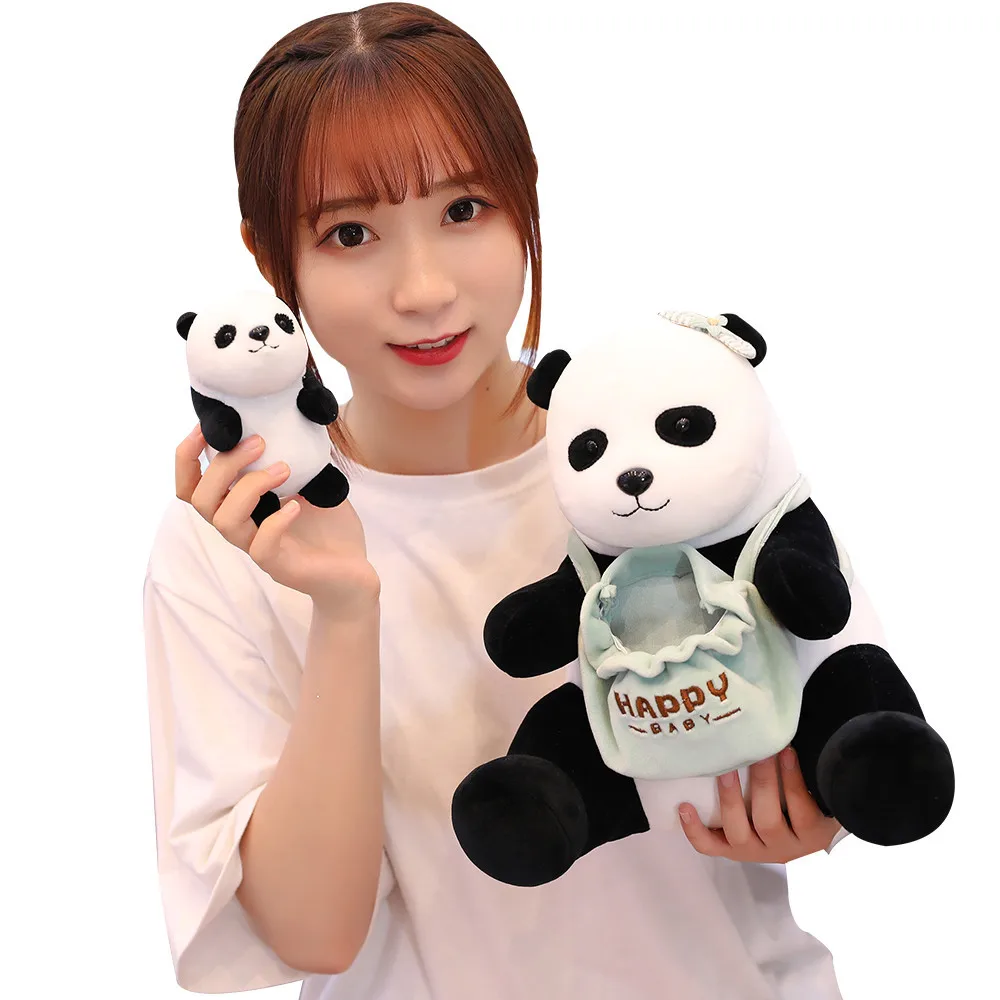 Panda Mother and Kid Plush Suffed Toys Animal Kangaroo Pangolin Hedgehog Polar Bear Puppet with Bag (3)