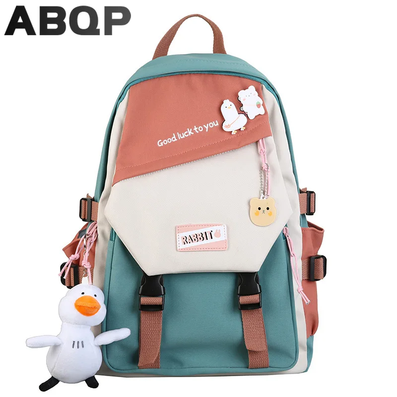 

ABQP Large Capacity School Backpack For Women Patchwork Nylon College School Girls Backpack Travel Working Female Bagpack Bags