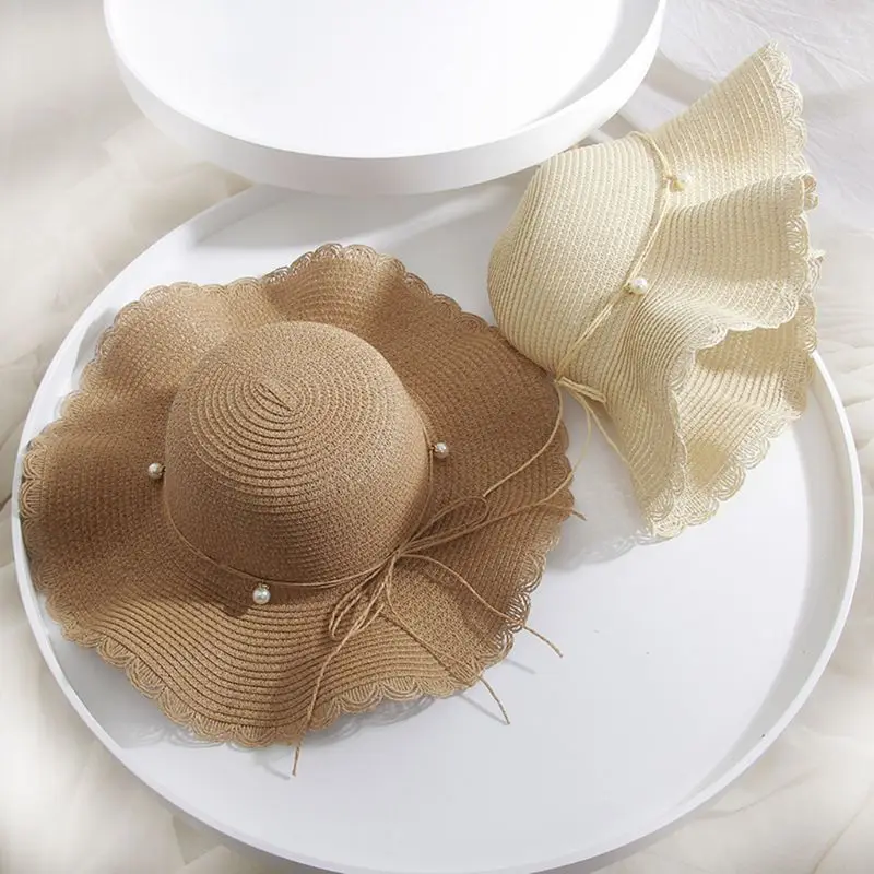 Womens Summer Straw Weave Wide Wavy Brim Sun Visor Hat Scalloped Trim Imitation Bowknot Floppy Beach Travel Holiday Bucket Cap
Womens Summer Straw Weave Wide Wavy Brim Sun Visor Hat Scalloped Trim Imitation Bowknot Floppy Beach Travel Holiday Bucket Cap