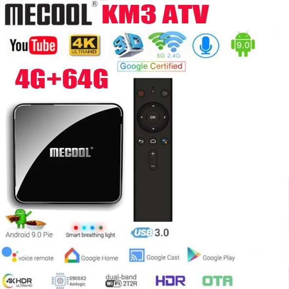 MECOOL KM3 ATV 10pcs Androidtv 9.0 Google Certified Android 9.0 TV Box 4GB 64GB/128gb Amlogic S905X2 4K 2.4G 5G Dual Wifi BT4.0 
MECOOL KM3 ATV 10pcs Androidtv 9.0 Google Certified Android 9.0 TV Box 4GB 64GB/128gb Amlogic S905X2 4K 2.4G 5G Dual Wifi BT4.0