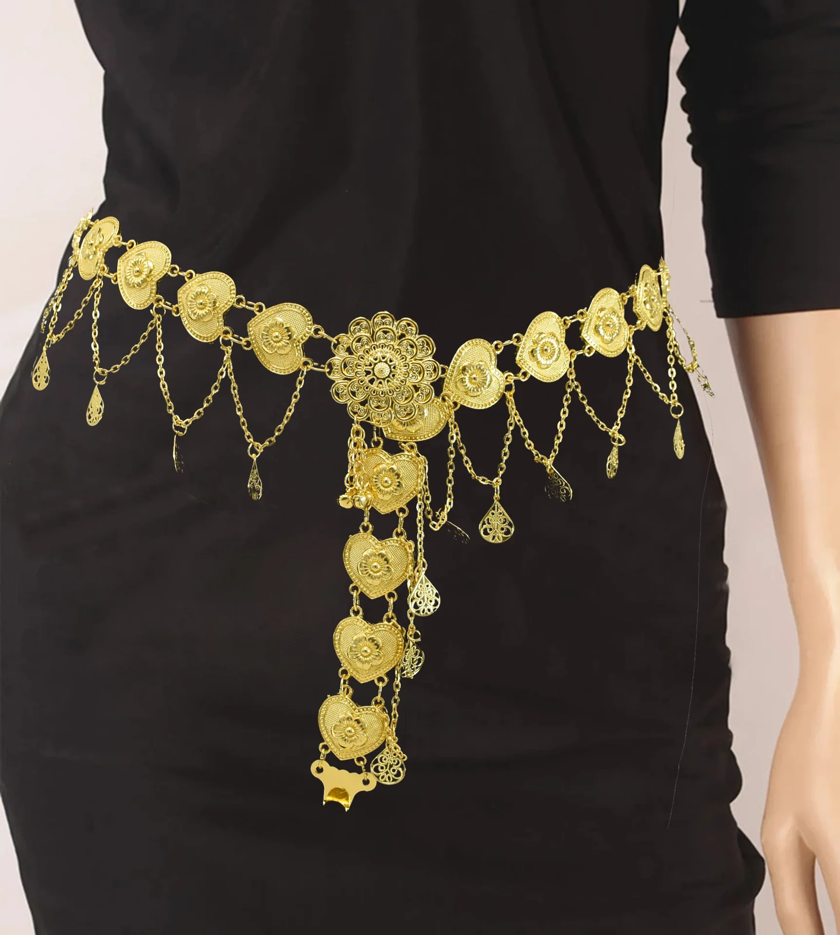 

Boho Gold Color Tassel Flower Heart Ethnic Waist Chain Belt Body Jewelry Indian Belly Turkey Gypsy Afghan Dress Sexy Accessories