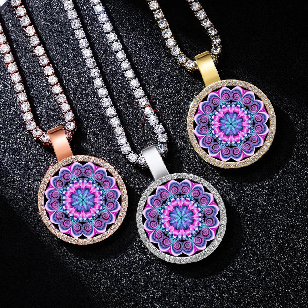 Фото Кулон цветок мандалы ожерелье с теннис цепи в стиле хип-хоп ювелирные изделия по