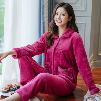 Women Pajamas Set Flannel Sleepwear Thick Warm Winter Loungewear Cardigan Lapel Pocket Nightwear Casual Homewear Pijama Mujer
Women Pajamas Set Flannel Sleepwear Thick Warm Winter Loungewear Cardigan Lapel Pocket Nightwear Casual Homewear Pijama Mujer