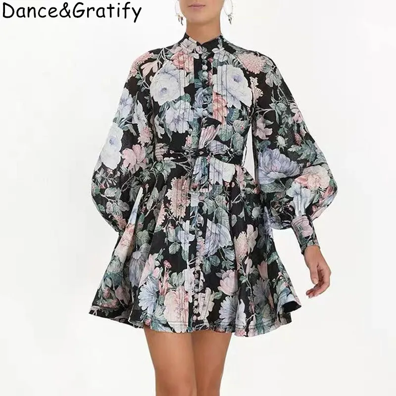 Print Chic Dress For Women Stand Collar Lantern Sleeve High Waist Bandages Mini Dresses Female 2019 Fashion Autumn
Print Chic Dress For Women Stand Collar Lantern Sleeve High Waist Bandages Mini Dresses Female 2019 Fashion Autumn