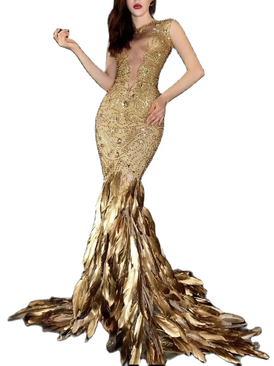 Luxury Gold Feather Evening Dress Flagship Handmade Dress Women Rhinestone Long Dress Show Prom Birthday Party Formal Costume
Luxury Gold Feather Evening Dress Flagship Handmade Dress Women Rhinestone Long Dress Show Prom Birthday Party Formal Costume