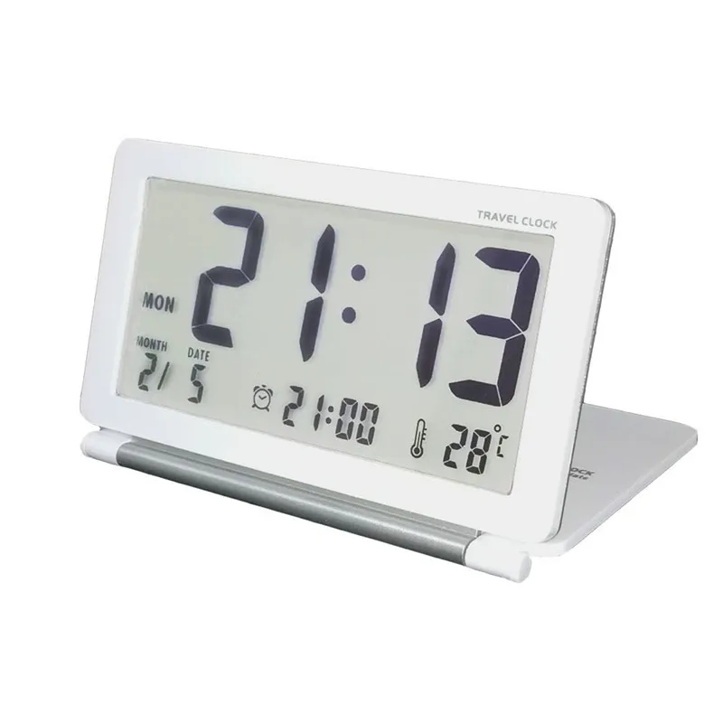 

Travel Clock Led Digital Alarm Clocks Silent Electronic LCD Large Screen Folding Desk Watch Temperature Date Time Snooze Clock