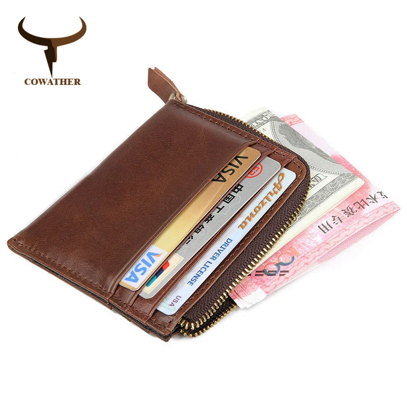 

COWATHER card holder wallet top quality cow genuine leather fashion design unisex coin pocket vintage style purse free shipping