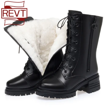 REVT Women's genuel leather mid-heel and cashmere motorcycle boots women's boots non-slip riding boots wool winter boots classic 
REVT Women's genuel leather mid-heel and cashmere motorcycle boots women's boots non-slip riding boots wool winter boots classic