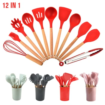 Silicone Cooking Utensils Set Non-stick Spatula Shovel Wooden Handle Cooking Kitchen Tools Tools Set With Storage Box
Silicone Cooking Utensils Set Non-stick Spatula Shovel Wooden Handle Cooking Kitchen Tools Tools Set With Storage Box