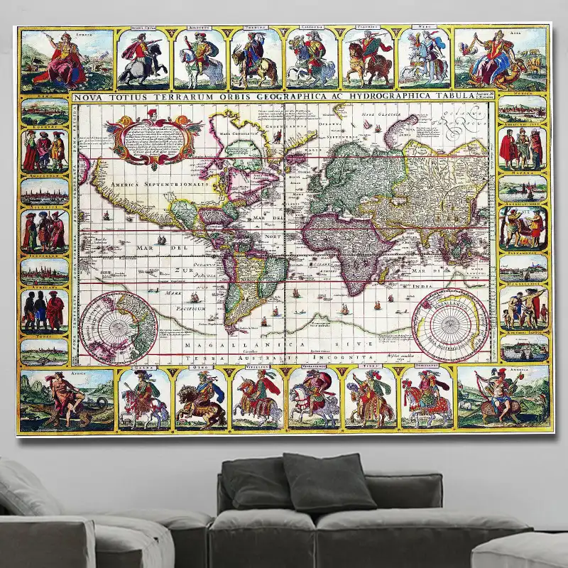 vintage world map office supplies detailed antique poster wall