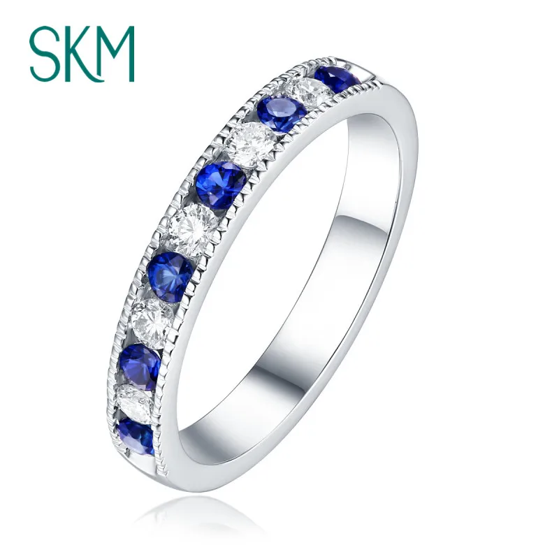 SKM Unique Wedding Band Rings for Women solid 14K 18K White Gold Sapphire and Diamond Half Eternity Fine Jewelry
SKM Unique Wedding Band Rings for Women solid 14K 18K White Gold Sapphire and Diamond Half Eternity Fine Jewelry