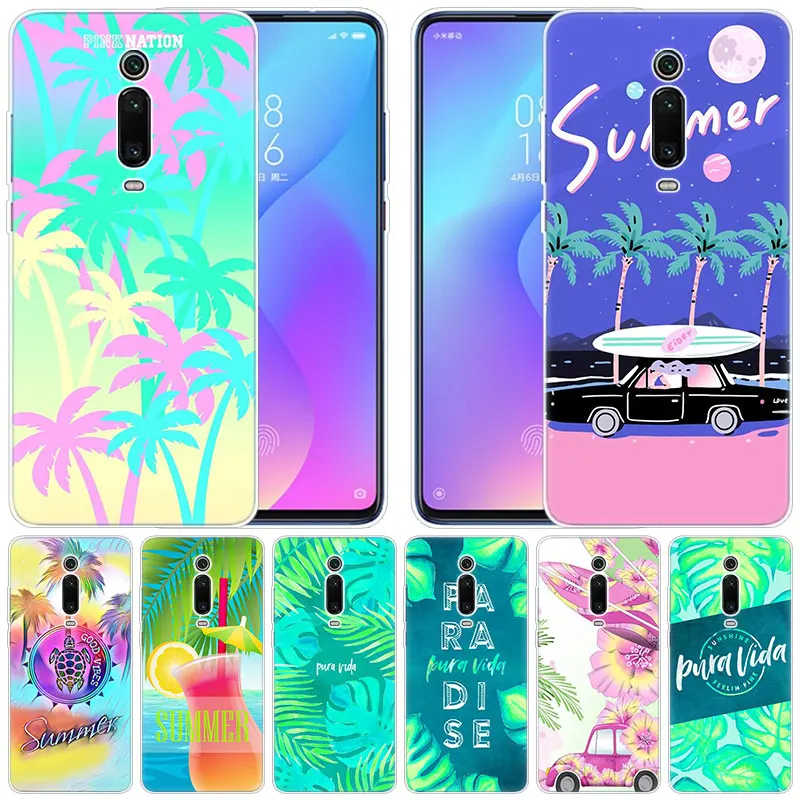luxury Silicone Case Summer leaves pink flowers for Xiaomi Pocophone F1 Mi 9T Pro CC9 CC9E 9 9SE 8 A3 A2 Lite A1 5X 6X Mix3 Play | Мобильные