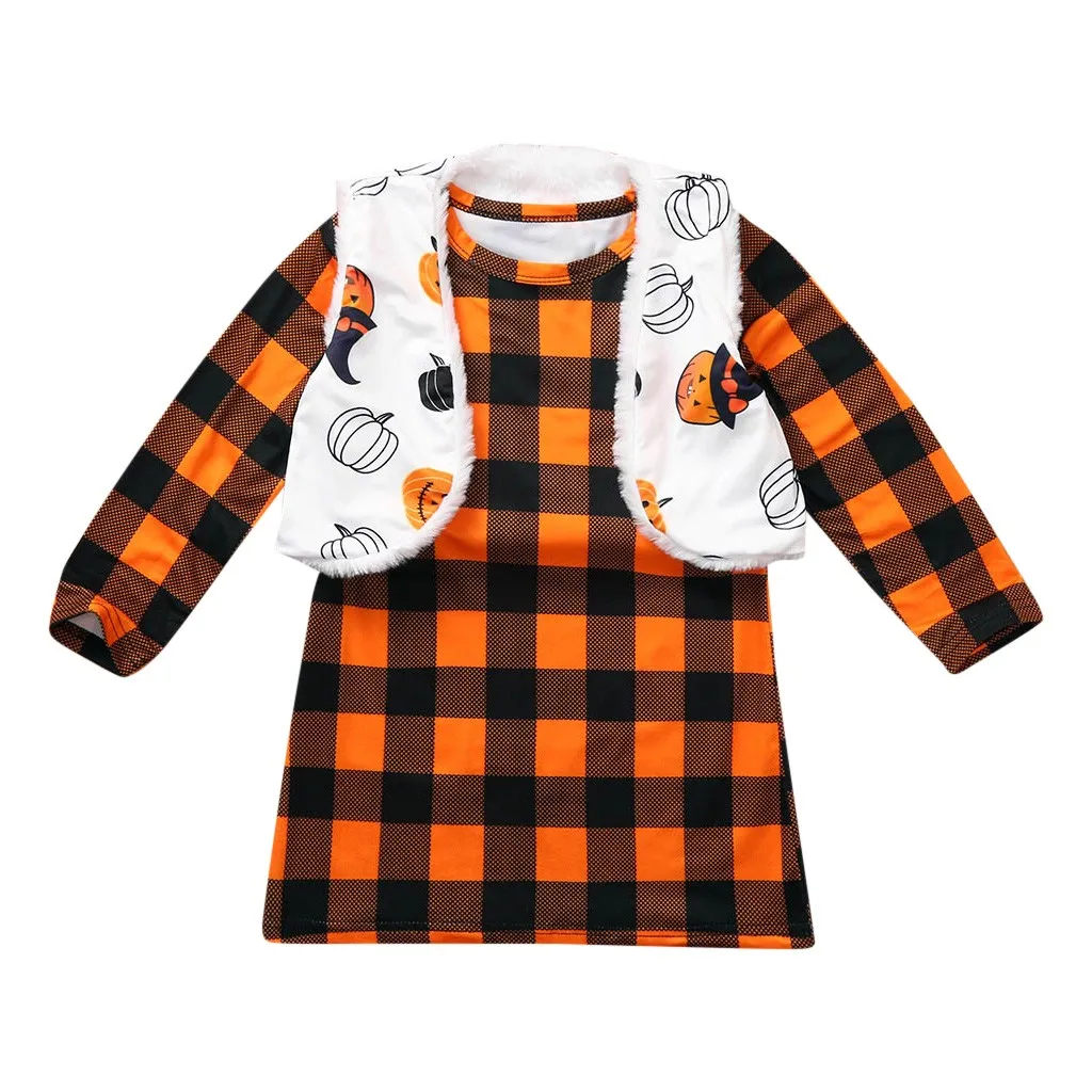 Children's GirlsClothes Halloween Baby Plaid Print Dress + Double Fleece Vest Jacket Set Newborn Long Sleeve Cotton Outfits #BL2
Children's GirlsClothes Halloween Baby Plaid Print Dress + Double Fleece Vest Jacket Set Newborn Long Sleeve Cotton Outfits #BL2
