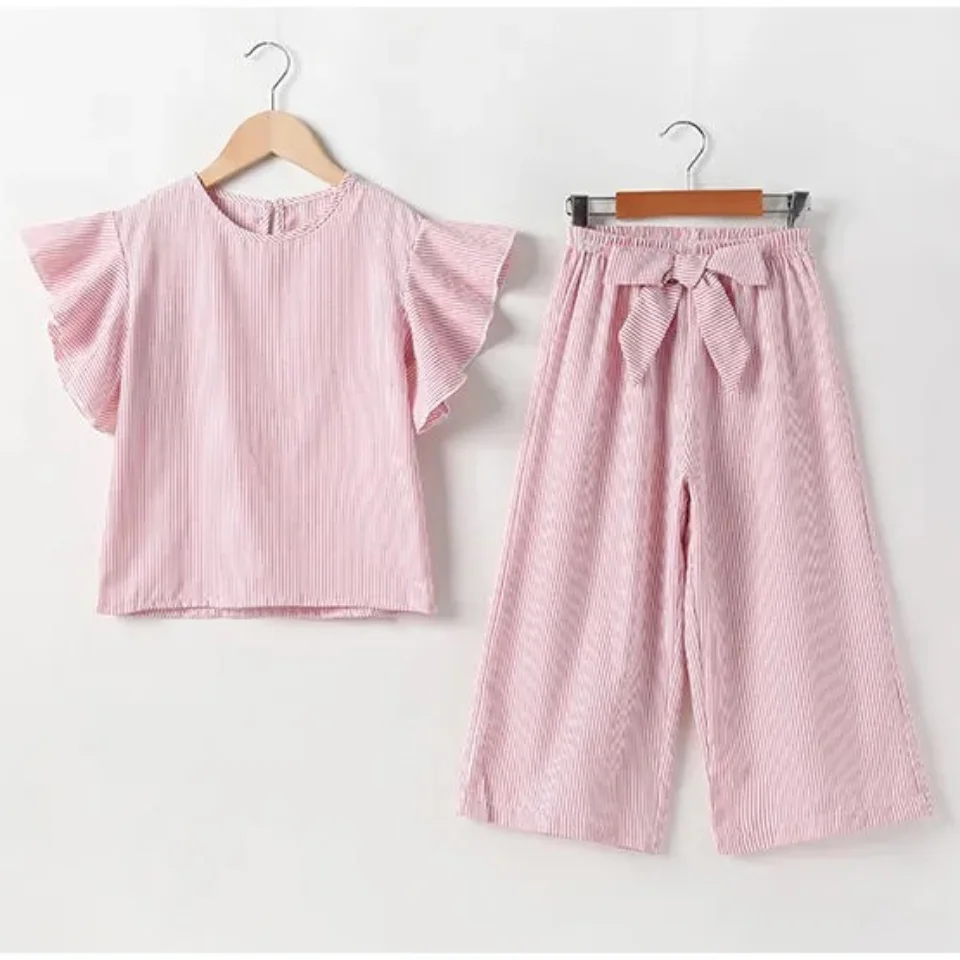 2021 Girls Summer Casual Clothes Set Children Short Sleeve Pinch Cuffs T-shirt + Wide Leg Loose Pants Suits Girl Clothing Sets 
2021 Girls Summer Casual Clothes Set Children Short Sleeve Pinch Cuffs T-shirt + Wide Leg Loose Pants Suits Girl Clothing Sets