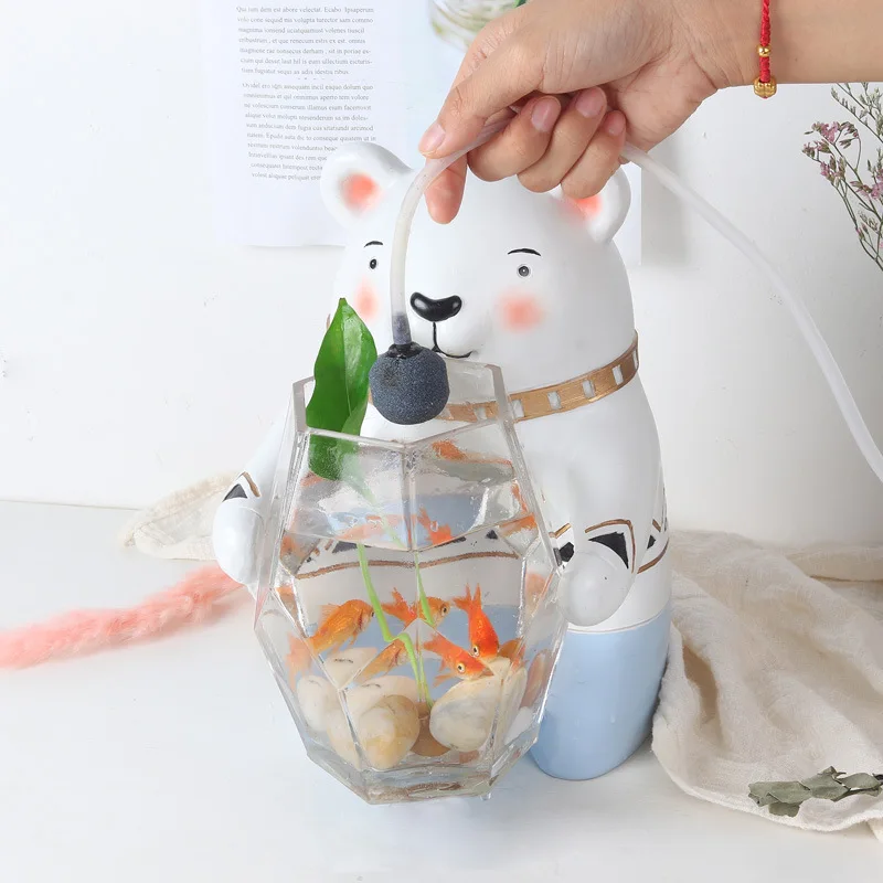 4 Hot Selling Indoor Office Decoration Creative Mini Aquariums Goldfish Betta Fish Bowl Aquatic Pet Supplies Cute Bear Style