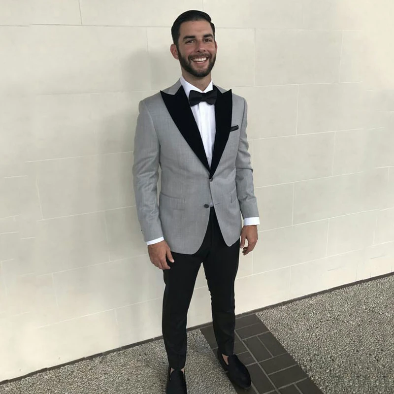 2 Piece Gentlemen Suits for Wedding Slim Fit Gray Formal Jacket with Black Pants Tailor Made Groom Tuxedo Male Fashion Costume
2 Piece Gentlemen Suits for Wedding Slim Fit Gray Formal Jacket with Black Pants Tailor Made Groom Tuxedo Male Fashion Costume