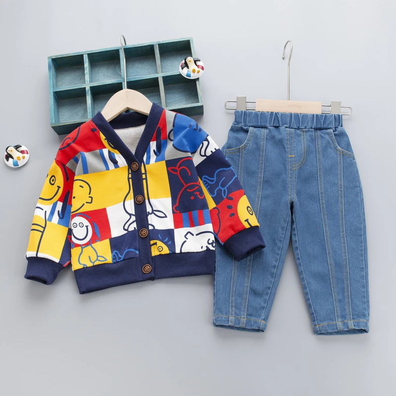 Фото 2 шт./комплект детский трикотажный кардиган и джинсы | Мать ребенок