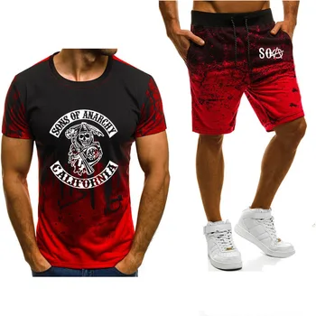 Men's short sleeve SOA Sons of anarchy the child Skull Printed Fashion Gradient High Quality male T-Shirt+Pants Suit 2Pcs U
Men's short sleeve SOA Sons of anarchy the child Skull Printed Fashion Gradient High Quality male T-Shirt+Pants Suit 2Pcs U