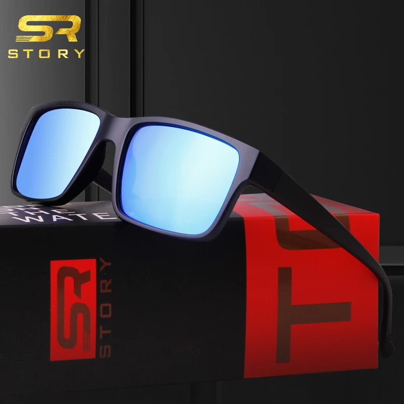 Фото STORY Polarized Sunglasses Men High Quality Brand Design Inspired TR90 Rectangular Frame Blue Mirror Sun Glasses Shades Male | Аксессуары