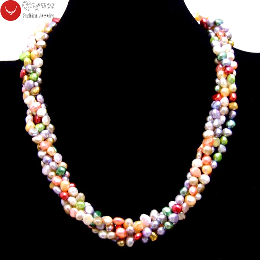 

Qingmos Natural Multicolor Pearl Necklace for Women with 6-7mm Baroque Pearl 40" Long Necklace Combination Chokers 18'' Set 6244