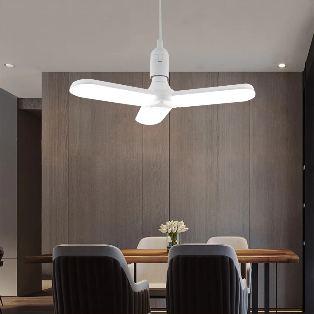 60W E27 Fan Blade LED Creative Folding Deformable Foldable Lamp Fixture Adjustable 90° for Living Room Garage Lampada Light Bulb
60W E27 Fan Blade LED Creative Folding Deformable Foldable Lamp Fixture Adjustable 90° for Living Room Garage Lampada Light Bulb
