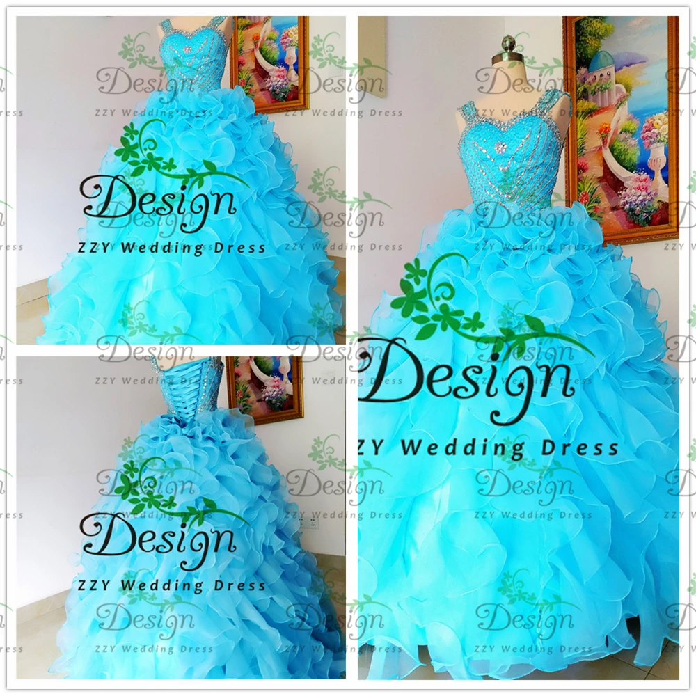 Quinceanera Dresses Spaghetti Straps Organza Crystals Blue Ball Gown Appliqued Multi-Layers Vestidos De Quinceañera Dresses
Quinceanera Dresses Spaghetti Straps Organza Crystals Blue Ball Gown Appliqued Multi-Layers Vestidos De Quinceañera Dresses