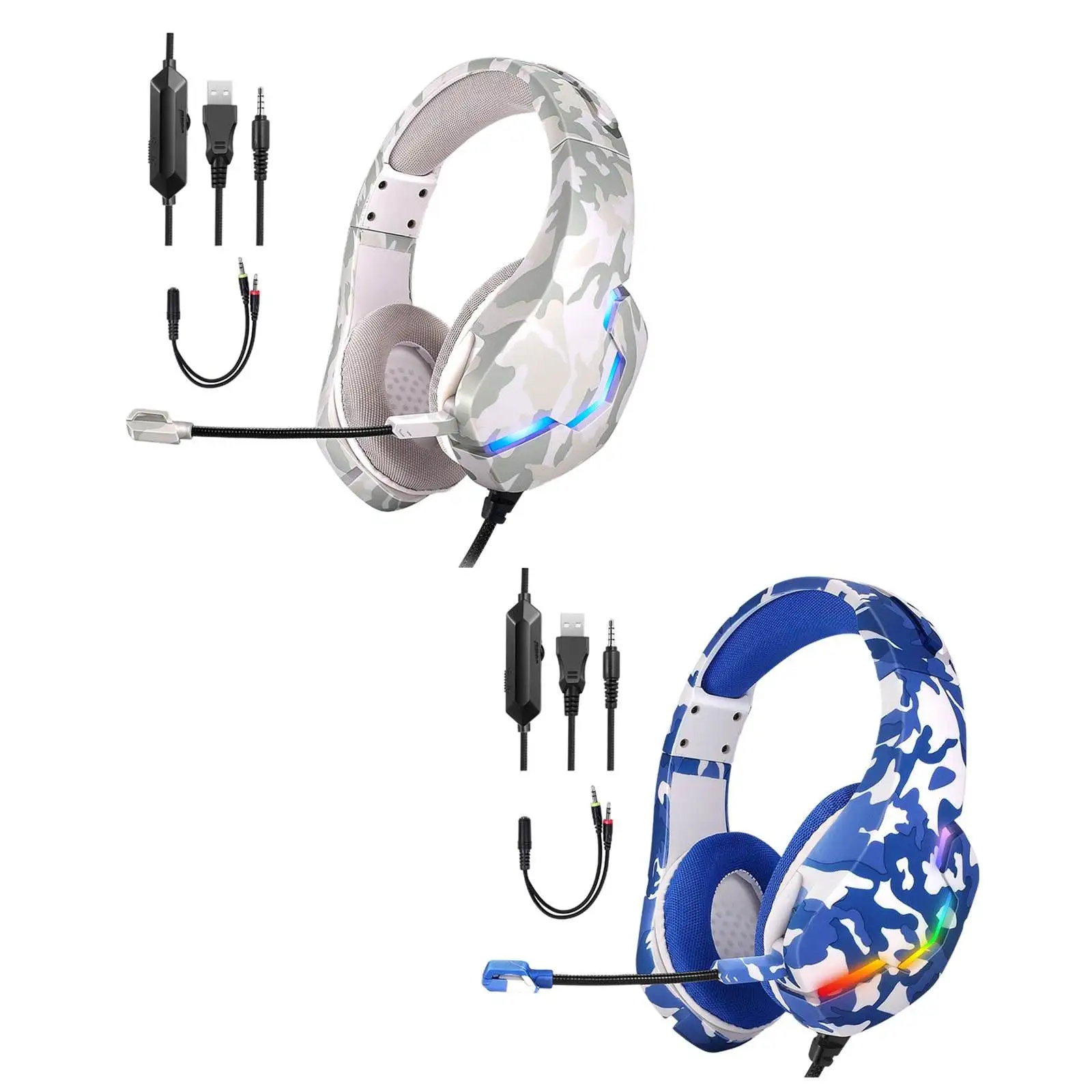 Gaming Headset 3.5mm Multi-Platform Comfortable Bass Over-Ear RGB Lamp J10 Soft Earmuffs Wired Headphone for Music Smartphones |
