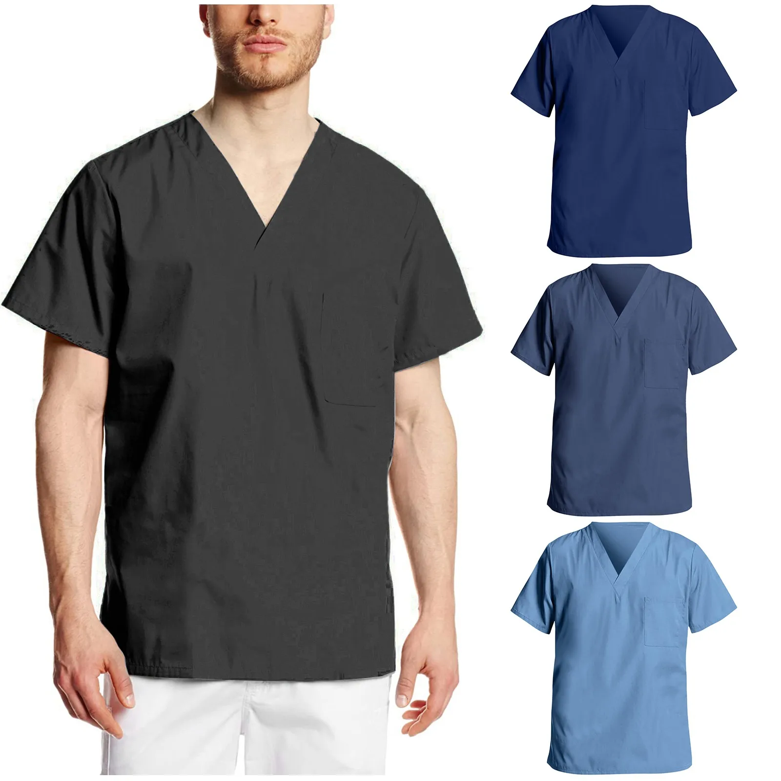 Men Solid Color Short Sleeve V-neck Tops Nursing Working Uniform T-shirts Overalls Scrubs Uniforms Shirt q5
Men Solid Color Short Sleeve V-neck Tops Nursing Working Uniform T-shirts Overalls Scrubs Uniforms Shirt q5