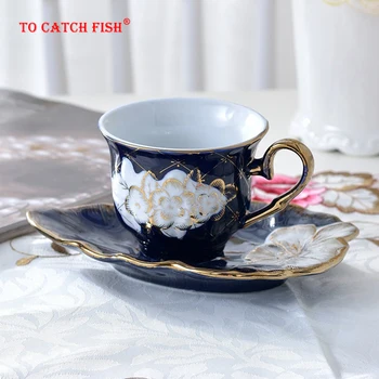 European blue glaze color gold coffee mug with saucer, retro ceramic cup dish offee ceramic mugs children cup office Drinkware 
European blue glaze color gold coffee mug with saucer, retro ceramic cup dish offee ceramic mugs children cup office Drinkware