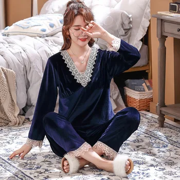 Women Pajamas Sexy Long-sleeved Trousers Two-piece Suit Gold Velvet Pullover Korean Autumn And Winter Home Wear
Women Pajamas Sexy Long-sleeved Trousers Two-piece Suit Gold Velvet Pullover Korean Autumn And Winter Home Wear
