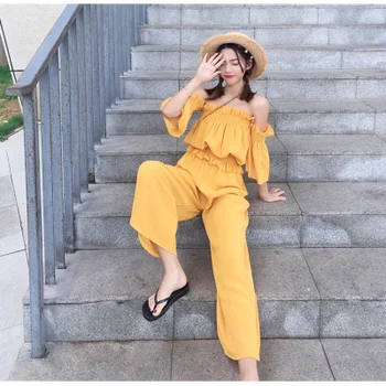 Korean Sexy 2 Peice Pants Sets Street Style Slash Neck Crop Top High Waist Wide Leg Pants Loose Ruffle Tops Two Piece Sets
Korean Sexy 2 Peice Pants Sets Street Style Slash Neck Crop Top High Waist Wide Leg Pants Loose Ruffle Tops Two Piece Sets