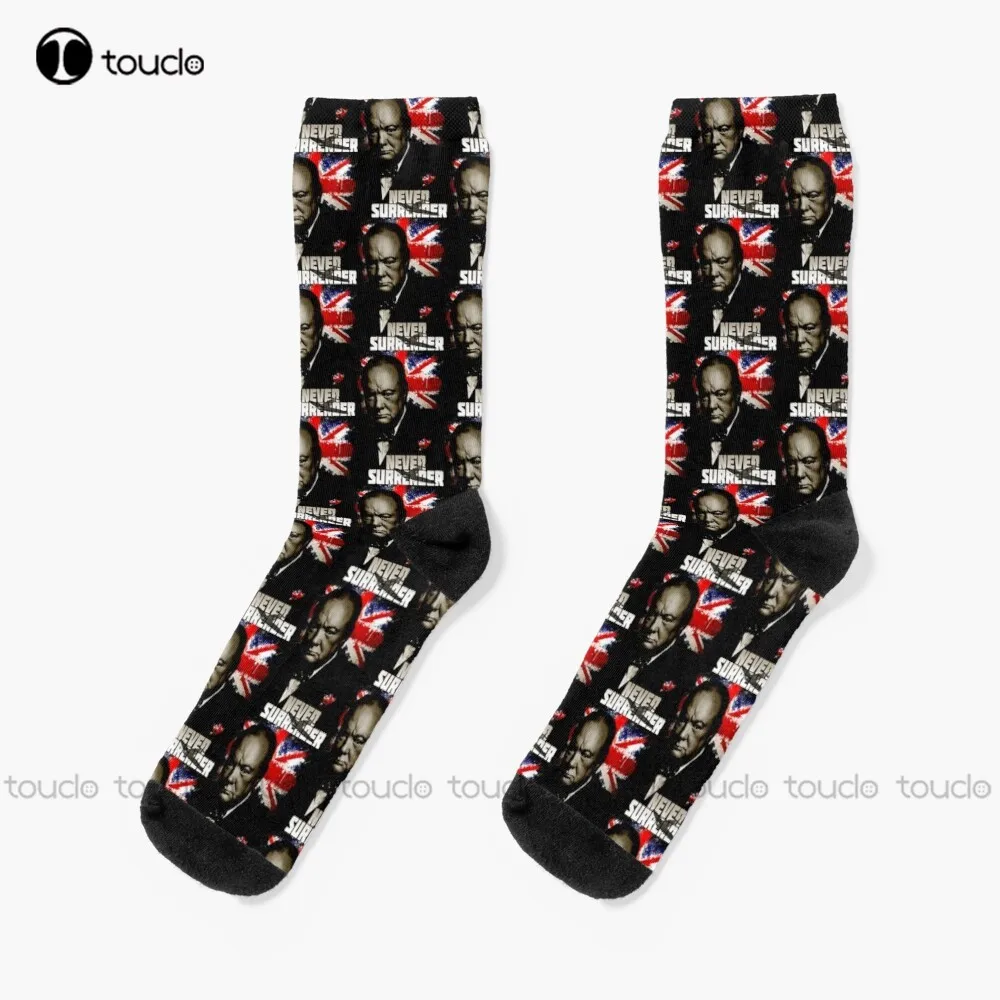 

Churchill Never Surrender Socks Running Socks Womens Personalized Custom Unisex Adult Teen Youth Socks 360° Digital Print