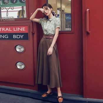 YOSIMI Women Skirt and Top Sets Vintage Short Sleeve Turn-down Collar Dot Shirt Blouse and Skirt Khaki Women 2 Piece Set Suit
YOSIMI Women Skirt and Top Sets Vintage Short Sleeve Turn-down Collar Dot Shirt Blouse and Skirt Khaki Women 2 Piece Set Suit