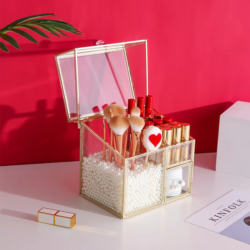 ANFEI Large square glass cosmetics brushes lipsticks box with pearls high quality gold makeup tools brushes with lid
ANFEI Large square glass cosmetics brushes lipsticks box with pearls high quality gold makeup tools brushes with lid