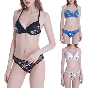 Women's Floral Halter Lace Bralette Unpadded Wireless Lingerie Bra Crop Top Brief Set 
Women's Floral Halter Lace Bralette Unpadded Wireless Lingerie Bra Crop Top Brief Set