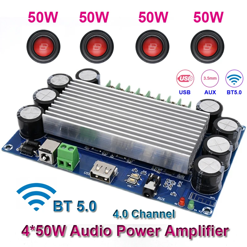 Плата усилителя мощности TDA7388 4*50 Вт Bluetooth 5 0 автомобильный усилитель класса AB