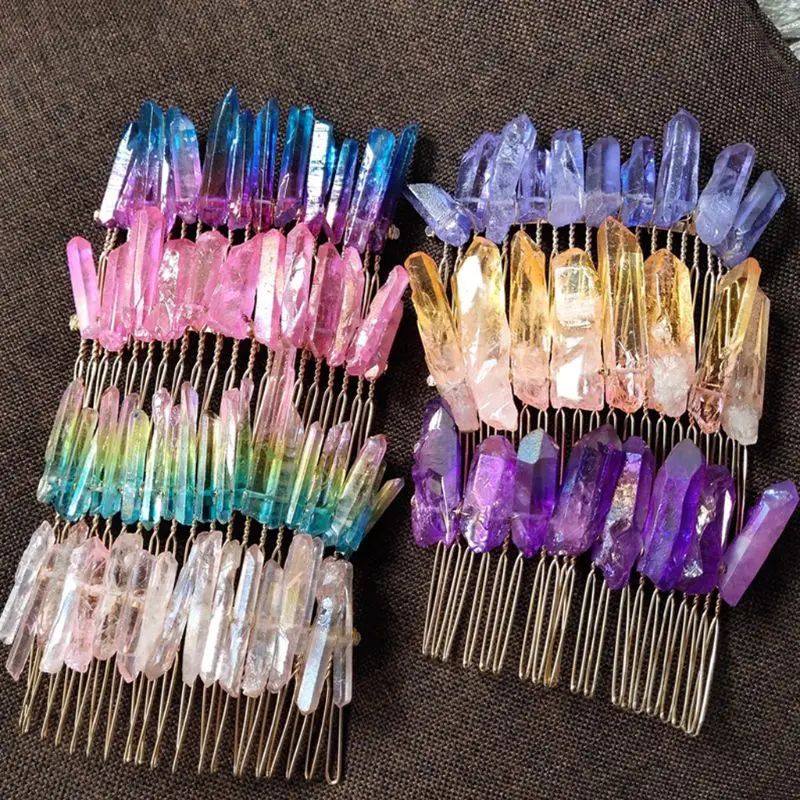 Women Bridal Raw Quartz Hair Comb Contrast Triple Colored Imitation Crystal Stone Wedding Tiara Ponytail Clip Jewelry Headpiece
Women Bridal Raw Quartz Hair Comb Contrast Triple Colored Imitation Crystal Stone Wedding Tiara Ponytail Clip Jewelry Headpiece