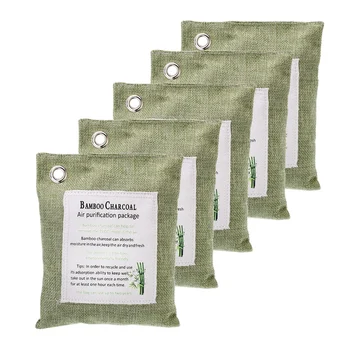 5Pack Bamboo Charcoal Activated Charcoal Bags Naturally Purifying Air ,Odor, Moisture - Kid and Pet-Friendly Deodorizers for Hom