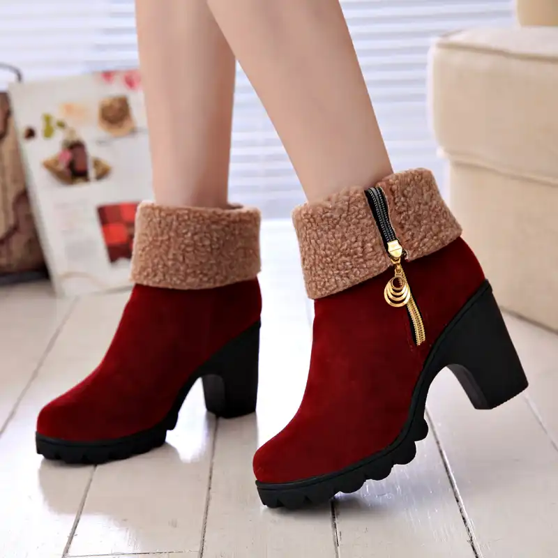 red fur block heels