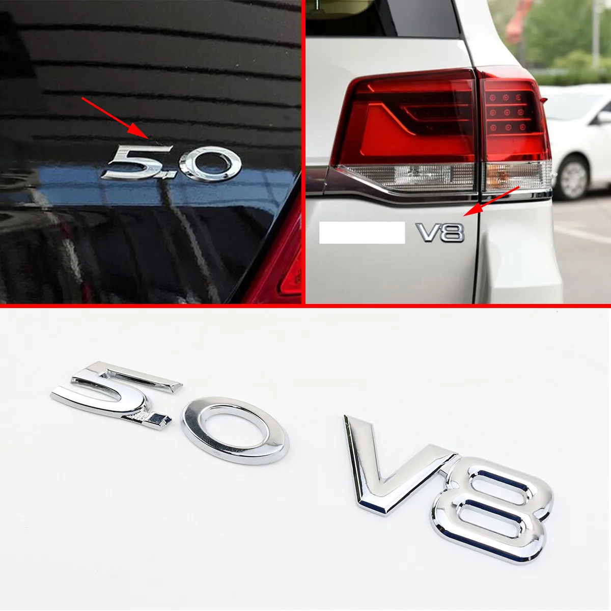 

Vehicle Auto Car Door Body Decoration 3D Chrome Metal 5.0+V8 Badge Emblem Logo Decal Sticker Accessories Parts Universal