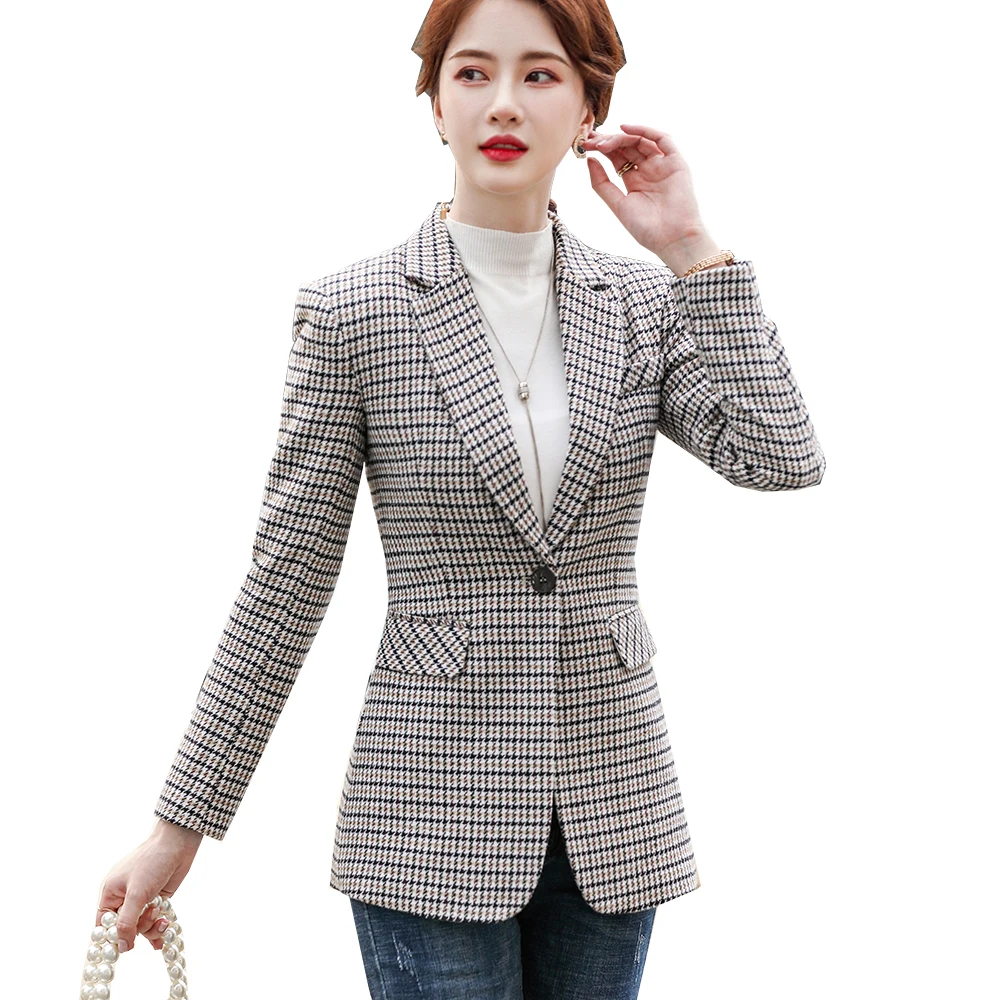 Fashion Woman Slim Apricot Blue Plaid Blazer Female Autumn Winter Outwear Casual Single Button Jackets Coat
Fashion Woman Slim Apricot Blue Plaid Blazer Female Autumn Winter Outwear Casual Single Button Jackets Coat