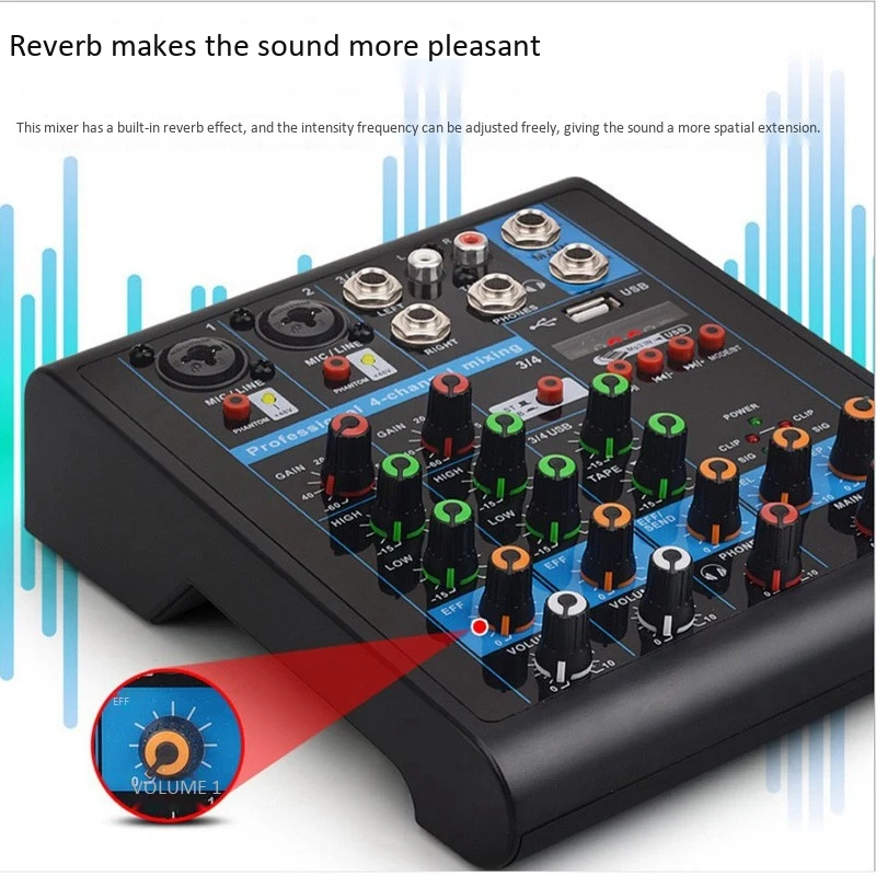 Eu Plug Professional 4-Channel Small Bluetooth Mixer With Reverb Effect Home Karaoke Usb Live Stage Karaoke Performance Conferen
Eu Plug Professional 4-Channel Small Bluetooth Mixer With Reverb Effect Home Karaoke Usb Live Stage Karaoke Performance Conferen