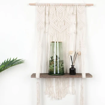 European Macrame Woven Tapestry Wooden Wall Shelf Bohemian Wall Hanging Toy Flowerpot Storage Rack Home Kid Room Decoration
European Macrame Woven Tapestry Wooden Wall Shelf Bohemian Wall Hanging Toy Flowerpot Storage Rack Home Kid Room Decoration
