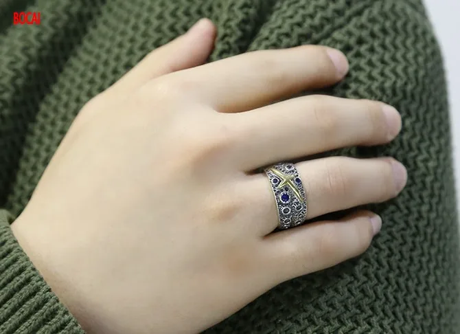 Real s925 sterling silver star blue ring domineering trendy personality Thai silver vintage open ring
Real s925 sterling silver star blue ring domineering trendy personality Thai silver vintage open ring