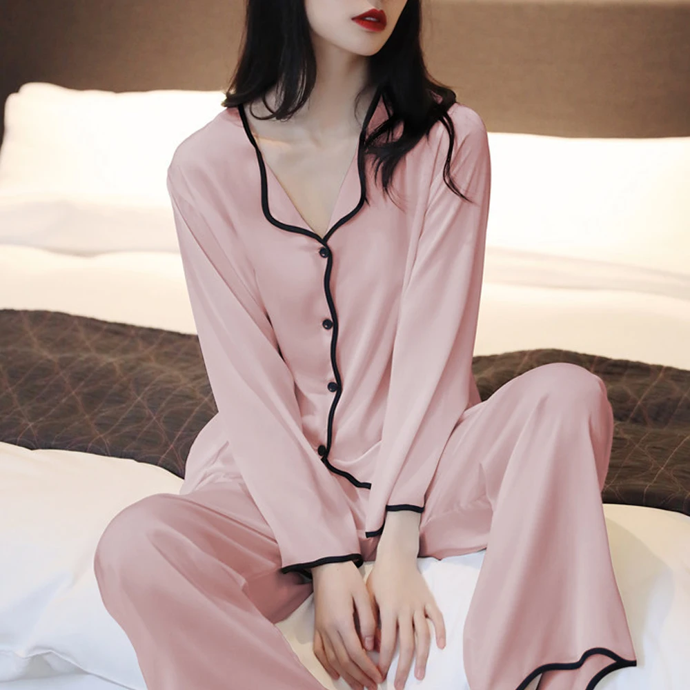 Spring Summer Women Pajamas Faux Silk Satin Pyjama Sets Long Sleeve Two Piece Sleepwear Top Pyjamas Set New Thin Homewear Suit
Spring Summer Women Pajamas Faux Silk Satin Pyjama Sets Long Sleeve Two Piece Sleepwear Top Pyjamas Set New Thin Homewear Suit