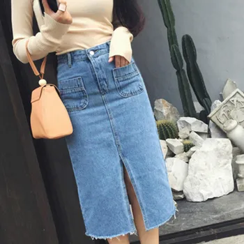 2020 Spring Summer New Casual Straight Denim Skirt With Pocket Slit High Waist Long A-line Mid-Calf Skirt Female L0066
2020 Spring Summer New Casual Straight Denim Skirt With Pocket Slit High Waist Long A-line Mid-Calf Skirt Female L0066