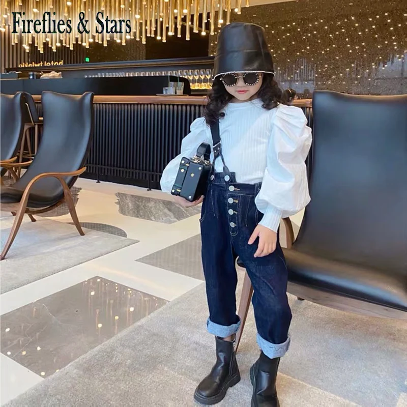 Spring Autumn Girls 2 Pcs Set Baby T Shirt + Suspender Jeans Kids Suits Children Clothes Puff Sleeve Single Belt 1-7Y
Spring Autumn Girls 2 Pcs Set Baby T Shirt + Suspender Jeans Kids Suits Children Clothes Puff Sleeve Single Belt 1-7Y