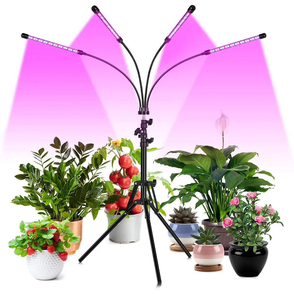 

LED Plant Grow Light Floor with Stand Full Spectrum 4/8/12H Timer Heads for Indoor Plants Tripod Stand Adjustable 38-120cm D30