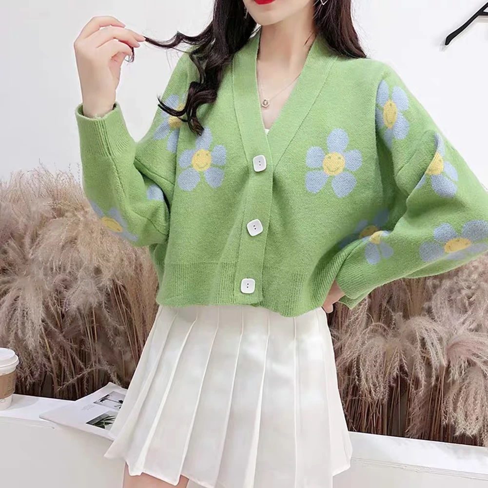 Preppy Style Flower Knit Cardigans Sweater Women V Neck Loose elegaht Thicked Pull Femme Print Short Casual Coat
Preppy Style Flower Knit Cardigans Sweater Women V Neck Loose elegaht Thicked Pull Femme Print Short Casual Coat