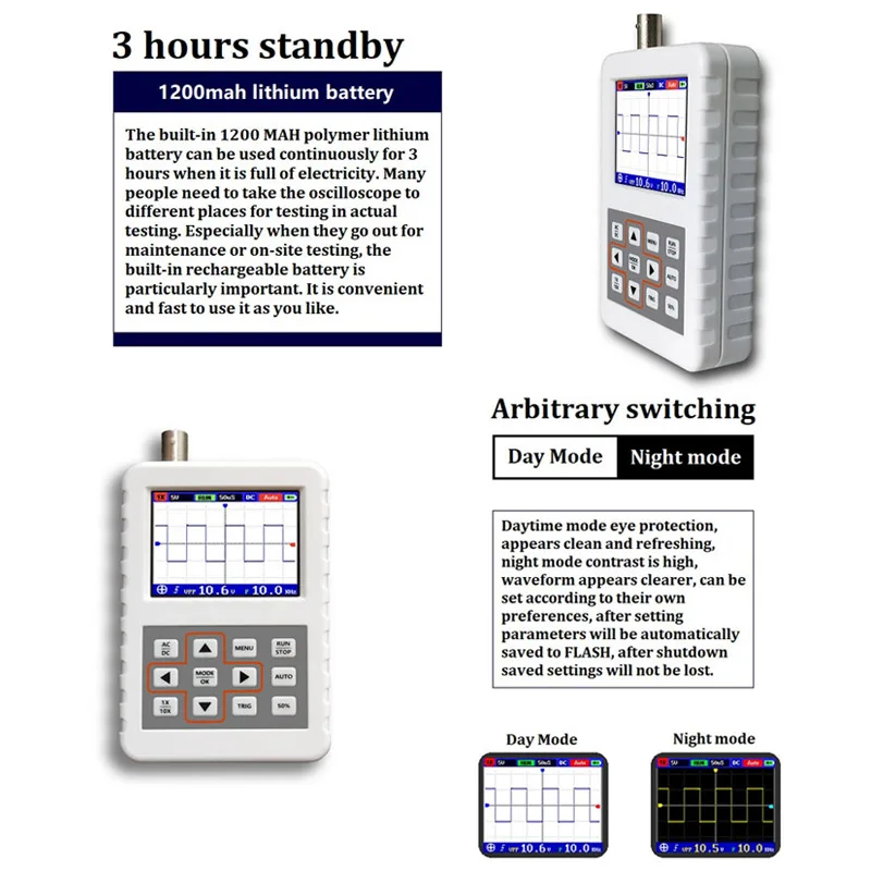 Newly ADS2050H ADS2031H Handheld Oscilloscope High Precision Portable 2.4 Inch LCD Screen
Newly ADS2050H ADS2031H Handheld Oscilloscope High Precision Portable 2.4 Inch LCD Screen